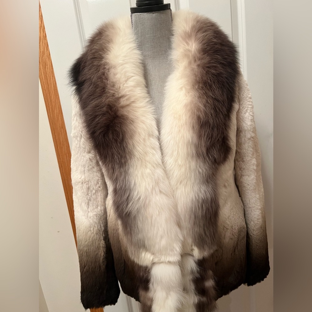 Genuine Rabbit Fur Coat With Genuine Fox Fur Collar NWOT